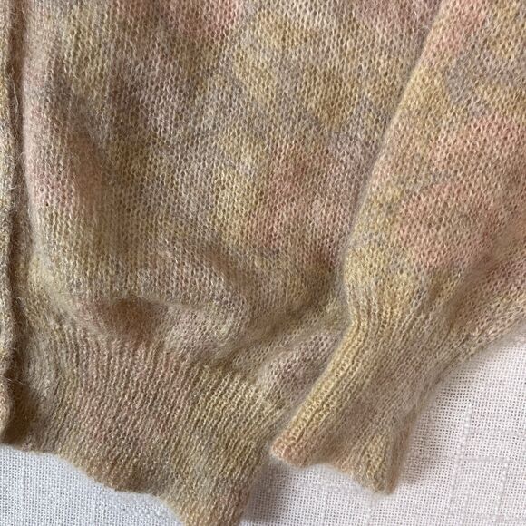Italy Knit Cardigan Sweater Womens L Vtg Tie Dye Fuzzy Shag Mohair Grunge Cobain - Picture 7 of 8